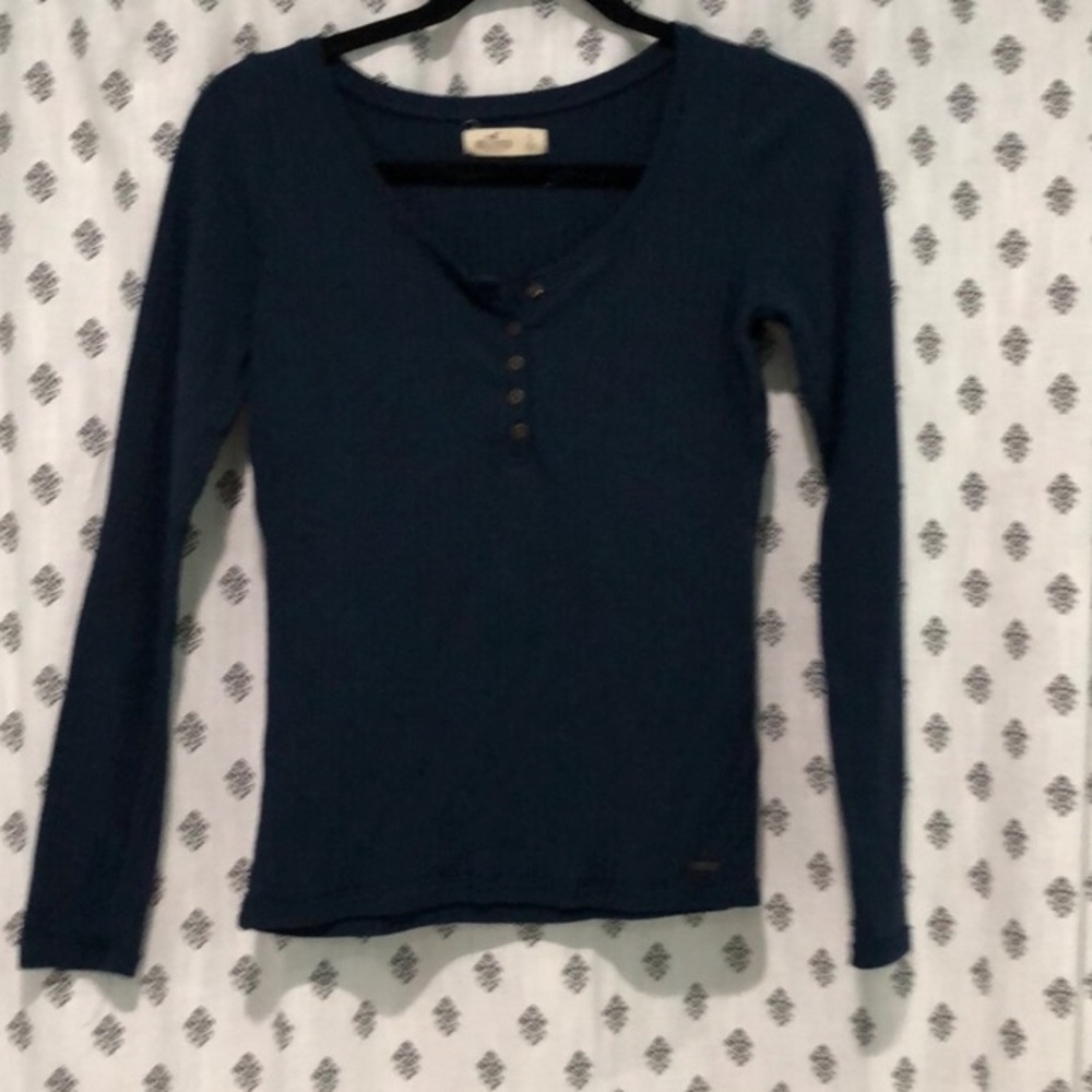 Navy blue long sleeve ribbed top